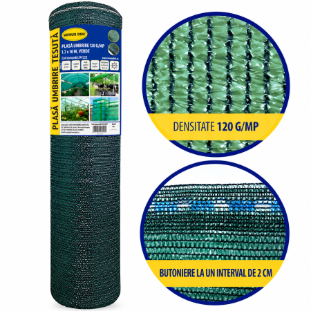 Plasa umbrire 120 g/mp, 1.7 x 10 m, verde